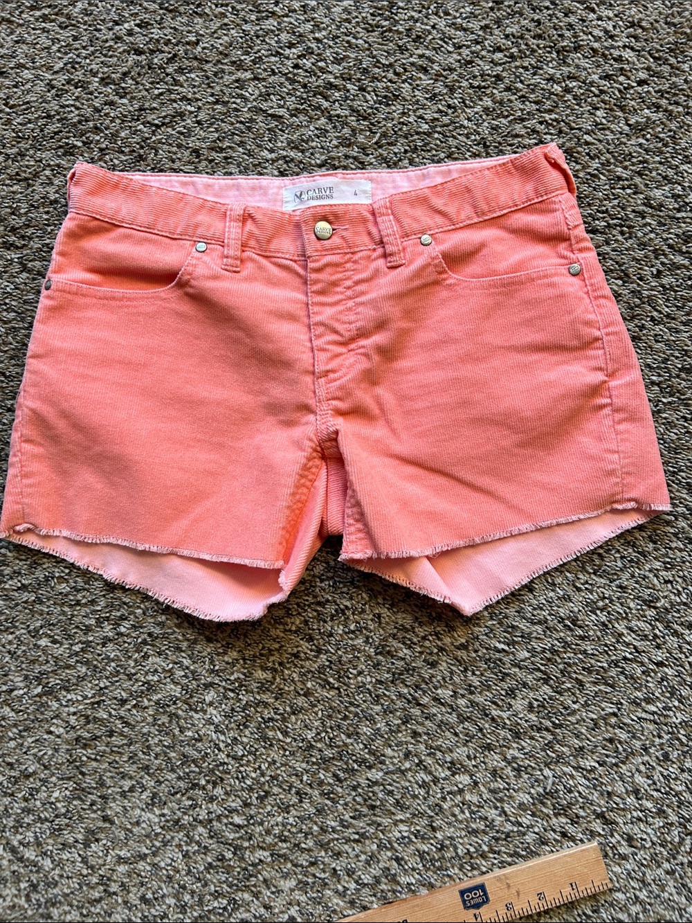 Carve Designs Oahu Corduroy Cutoff Shorts Vibrant Orange Peach Women’s Size 4